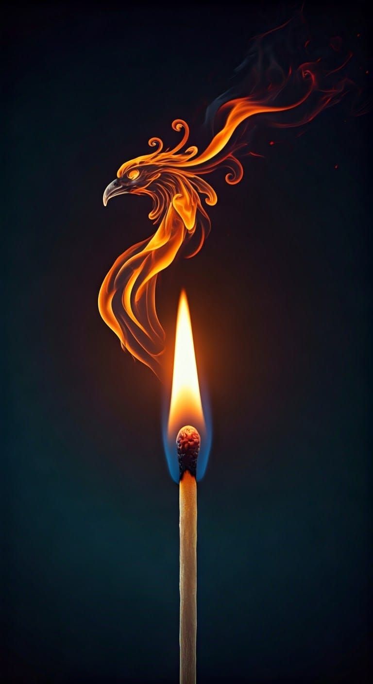 Matchstick Flame Forms a Phoenix  by @Black Papaver