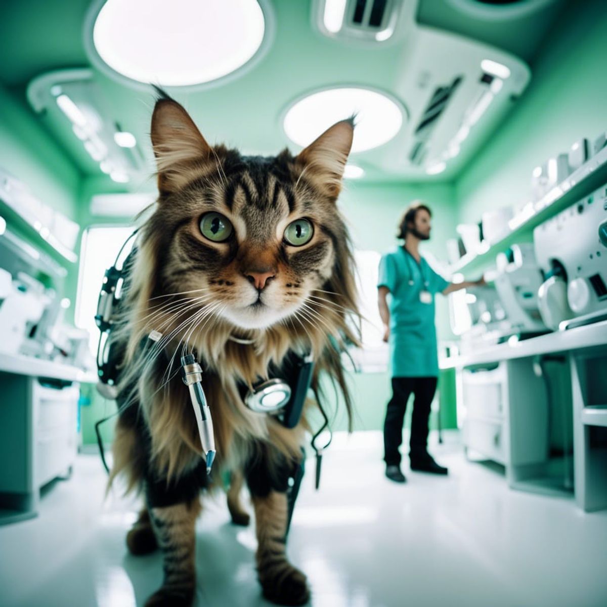 depth of field fisheye lens scifi solarpunk spacecore futuristic, cat