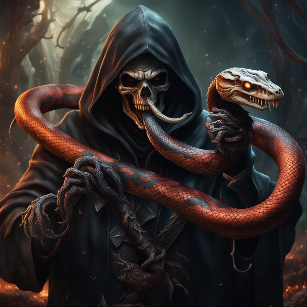 reaper with a snake slithering out ofhis mouth