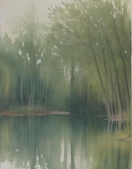 Reflections in Water, spreading green willow tree reflected ...