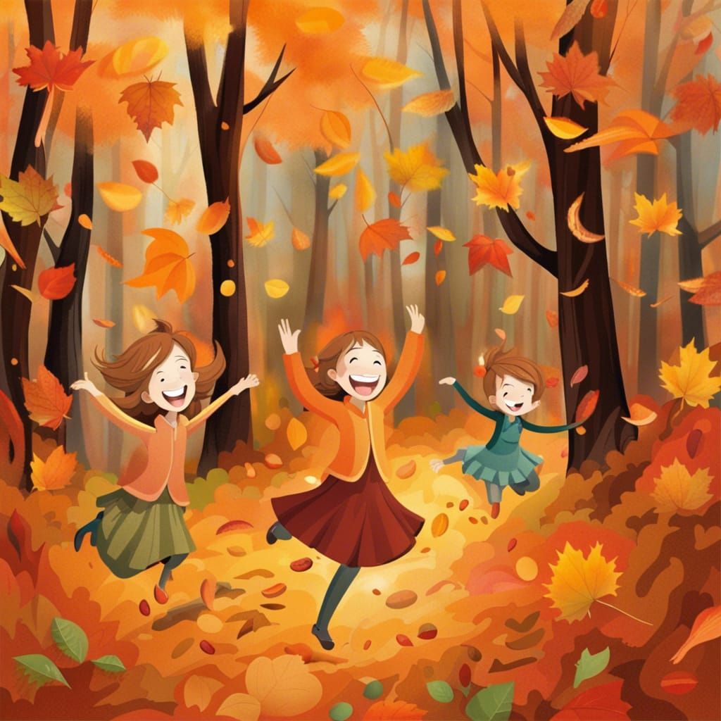  joyful, laughter, happy, bliss, beaming faces, dancing through the autumn forest  by @Sullivan-Shaw