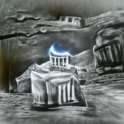 Greek temple on the moon charcoal drawing 8K 3D