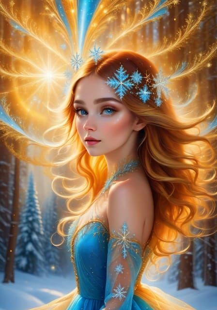 Ice princess in the frozen forest
