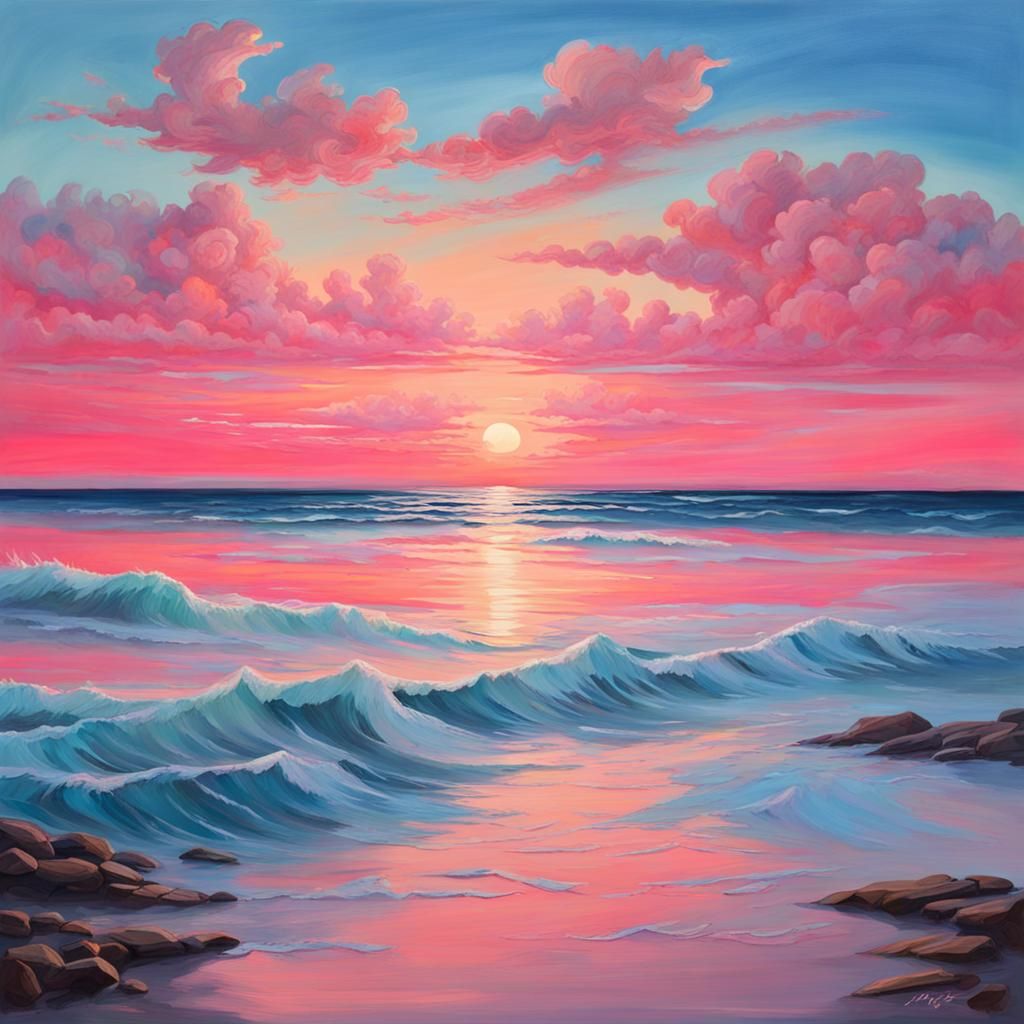 dreamy seascape, a gouache paintin