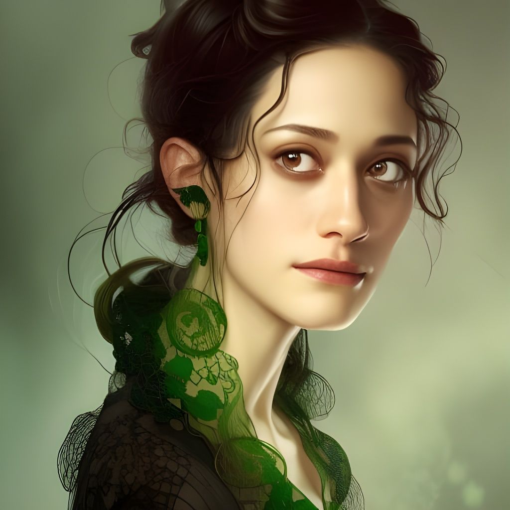 Emmy Rossum, Black Hair, Grey eyes, Green, Orange, Dress, la...