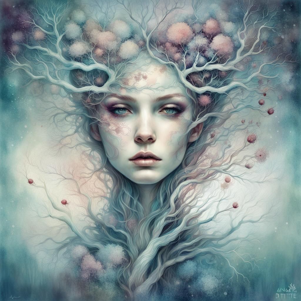 WOMAN TREE HYBRID WINTER 2 - AI Generated Artwork - NightCafe Creator