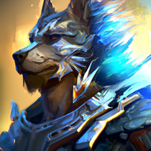 Warrior knight armored in wolf shaped armor head and shoulde...