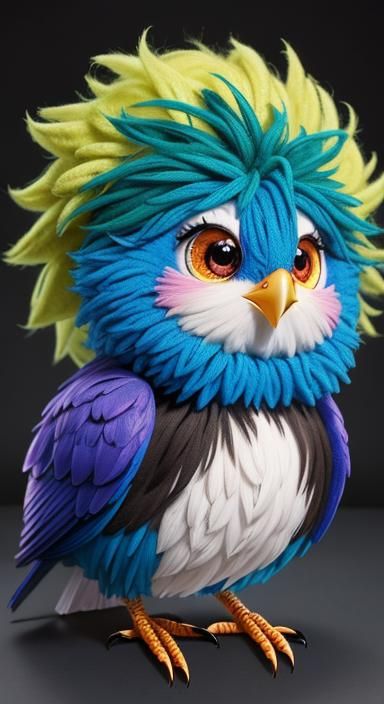 Adorable Knitted Yarn Bird with Chibi Eyes