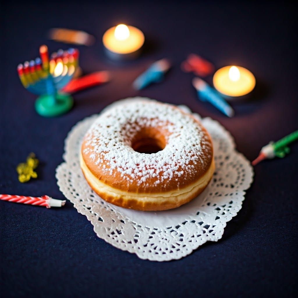 Delicate Donut on Lace with Hanukkah Accents
