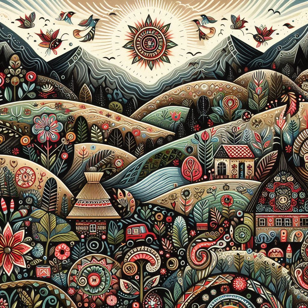 "Landscape Scene" (2) Naive art