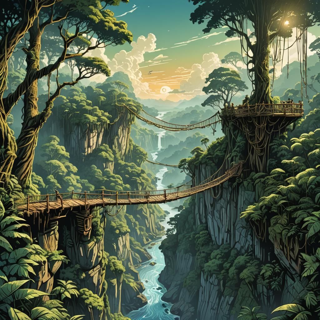 rainforest, rope bridge  by @Base the Bass