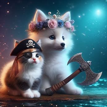 Pirate kitten and soft fox