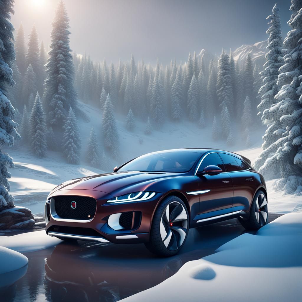 a futuristic jaguar sitting on jaguar car in snow biome with...