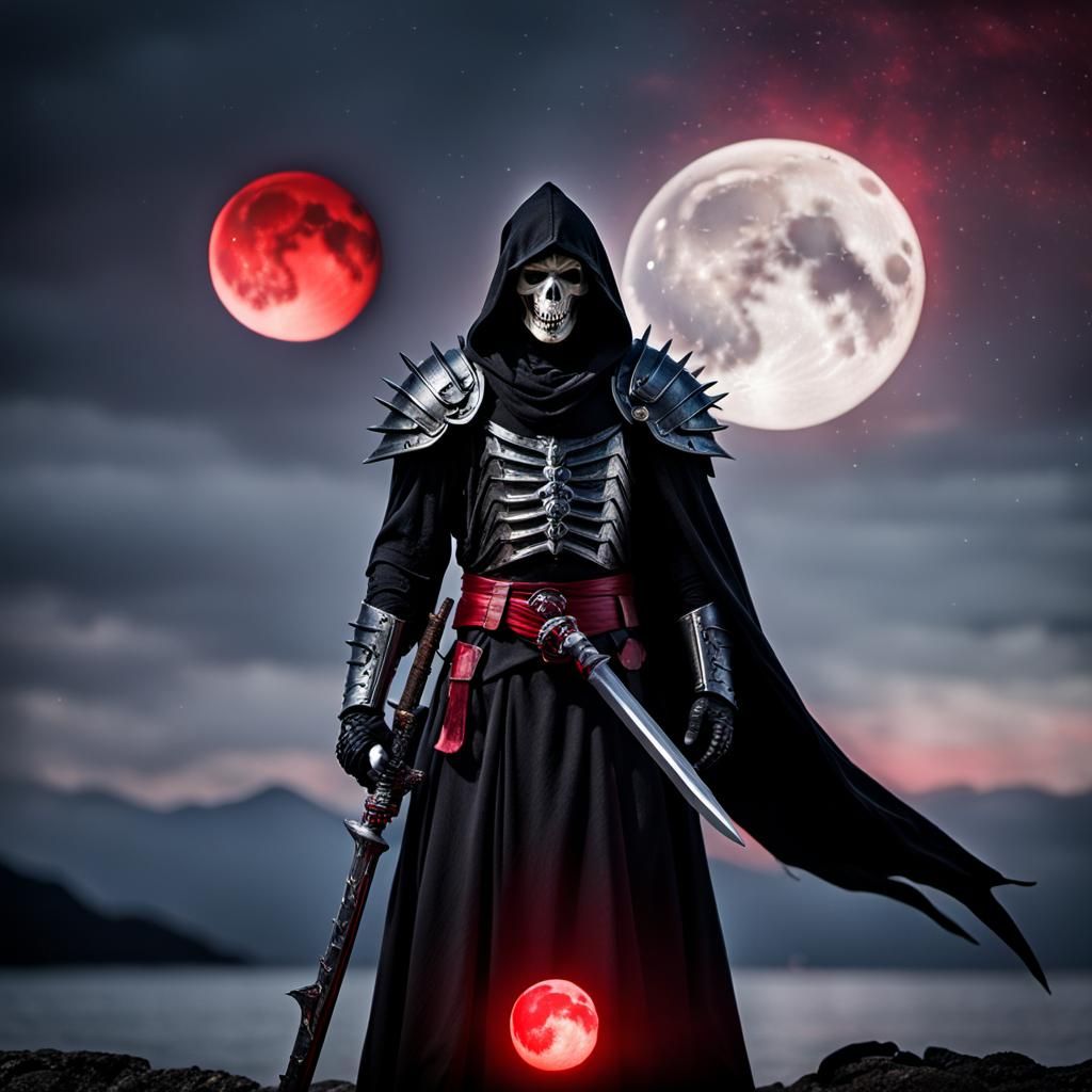 Grim  reaper spiked armor sword red moon