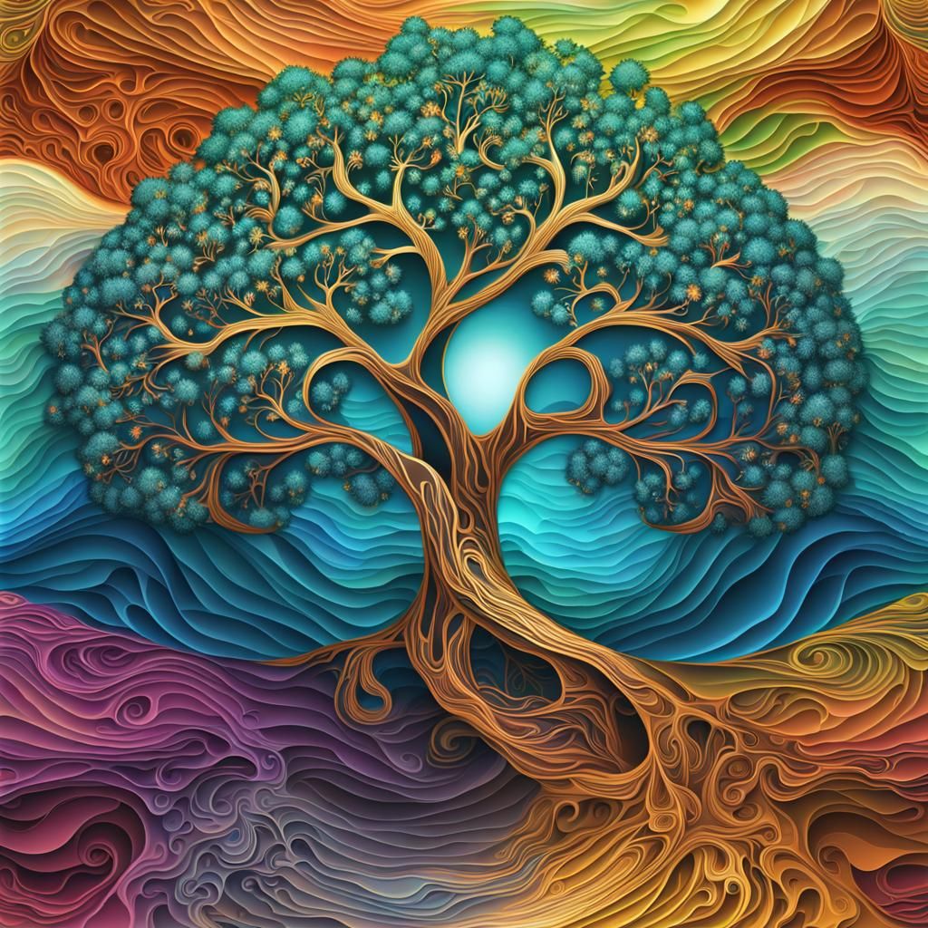tree of life abstract vector fractal, wave function, Zentang...