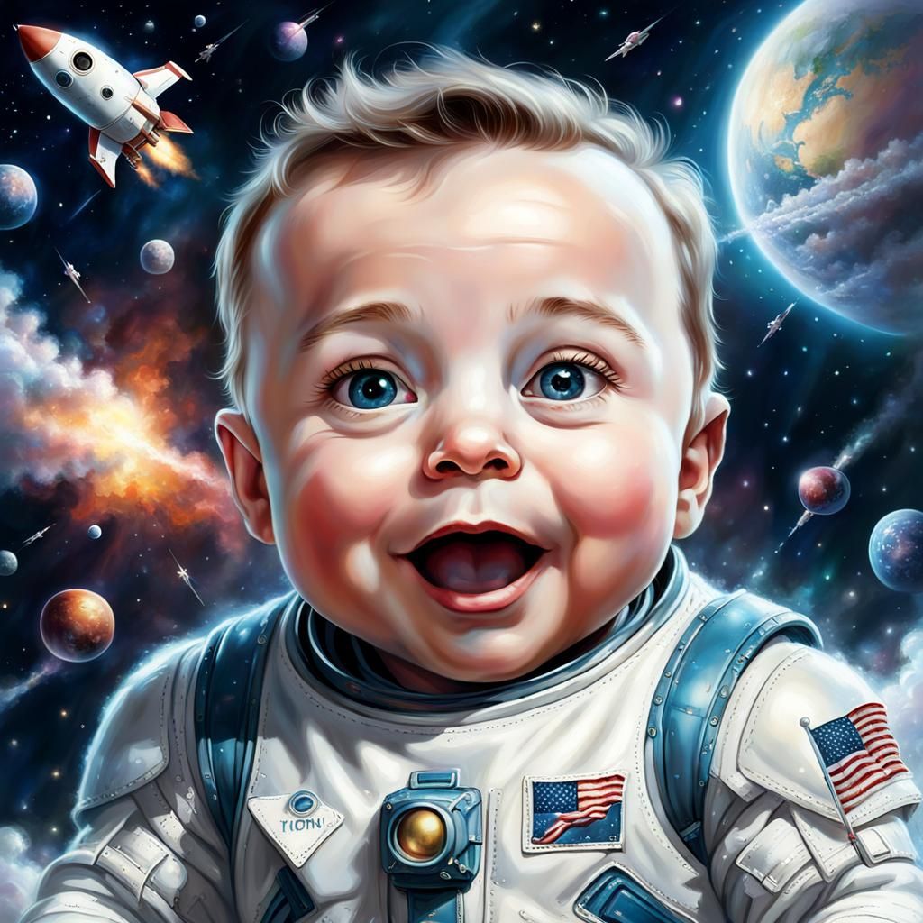 Most adorable happy baby amazingly detailed Elon musk playin...