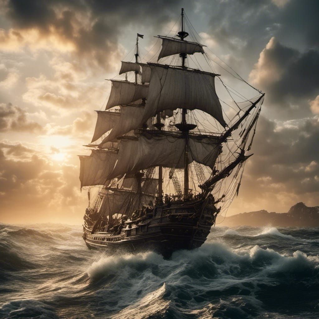 photo of a ultra realistic sailing ship, dramatic light, pale sunrise ...