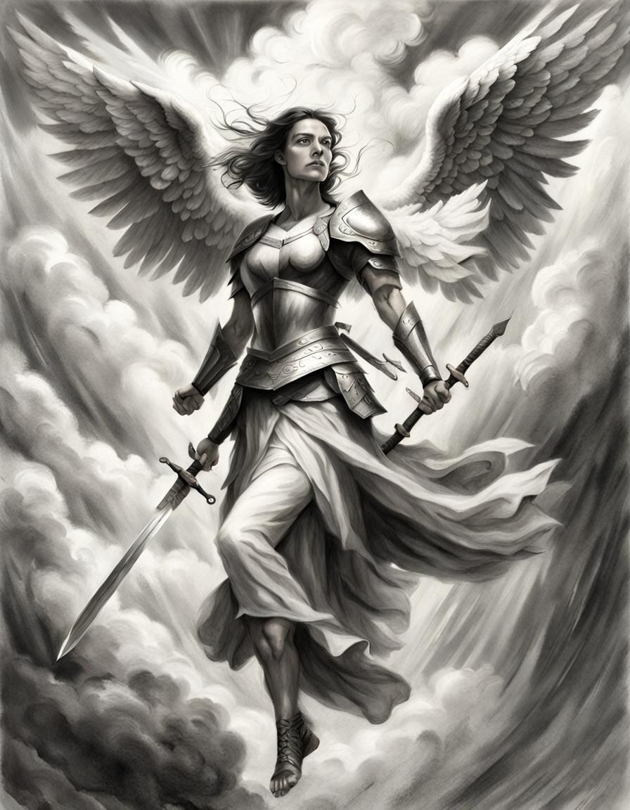 Female angel warrior in a dynamic pose...