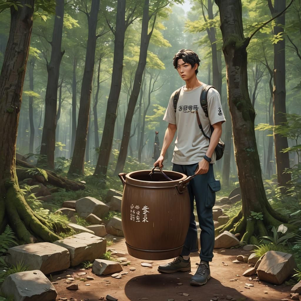 masterpiece, distinct, highres, one huge brown korean cerami...