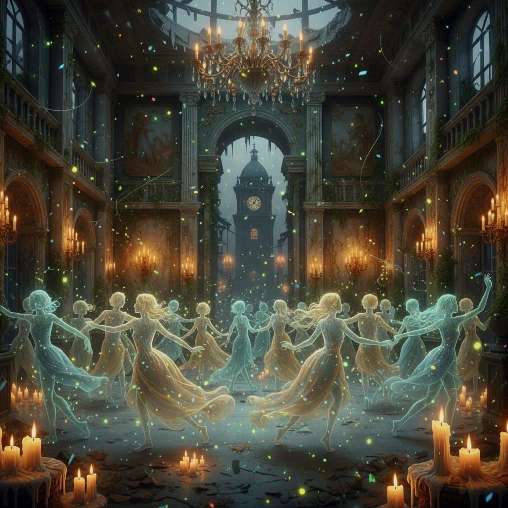 Glowing outlines of souls past: ephemeral and translucent, g...