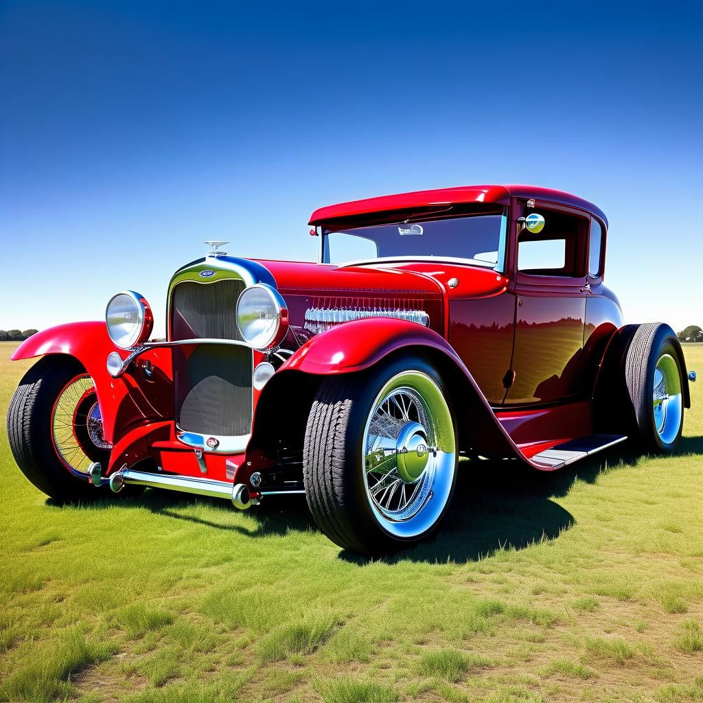 cherry-red hotrod car. a modified Ford Model A - AI Generated Artwork ...