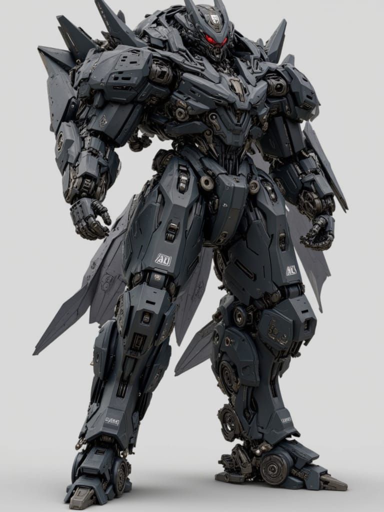 <lora:Combat Machine:1.0> A black mecha mech with numerous weapons on its body, featuring a hard surface style made of metal materials. This...