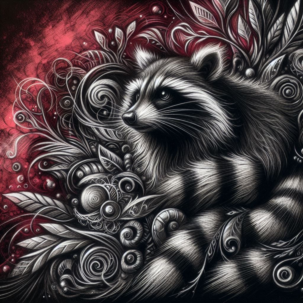 charcoal artwork Biopunk Racoon 2