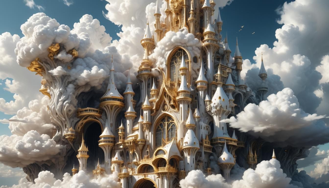 ""A highly detailed futuristic biomorphic clouds castle big ...