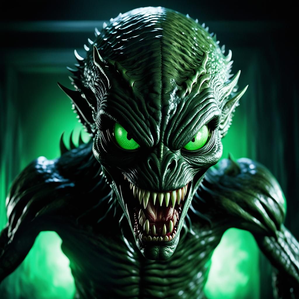 Extremely terrifying demon monster extremely horrifying violent demon alien monster with creepy extremely detailed skin absolutely nightmari...