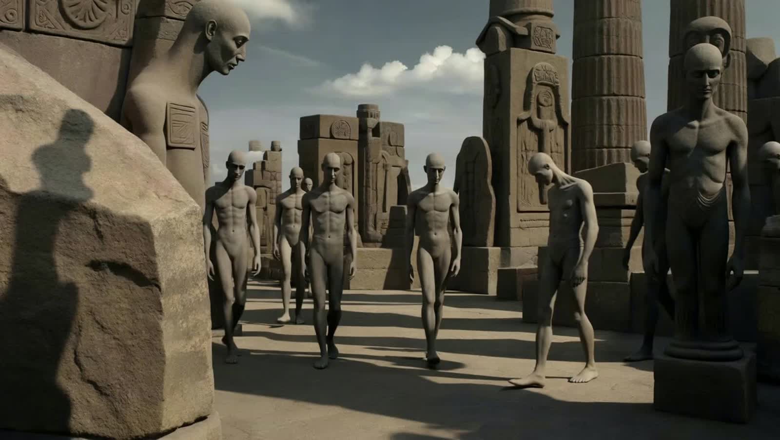 Between inconsolable standing stones creep the walking necks we call human.