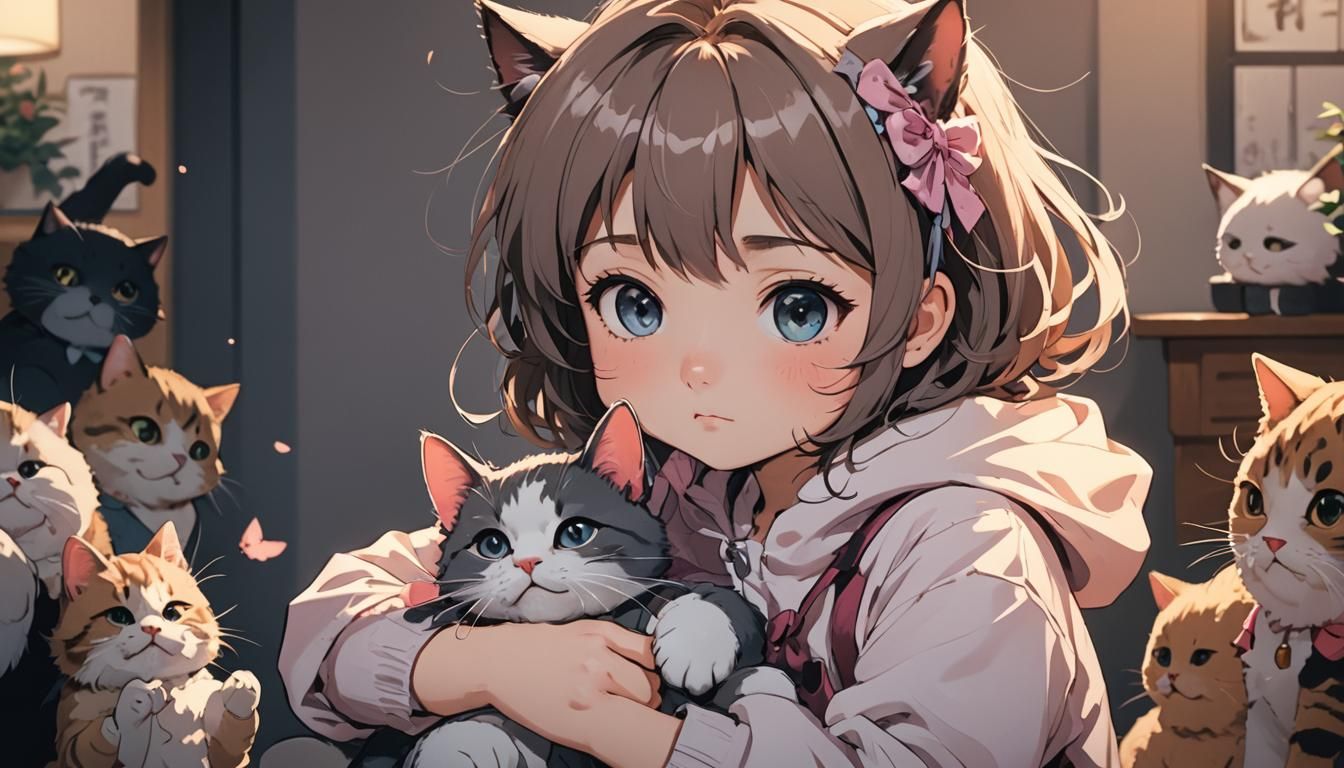 baby girl likes cat