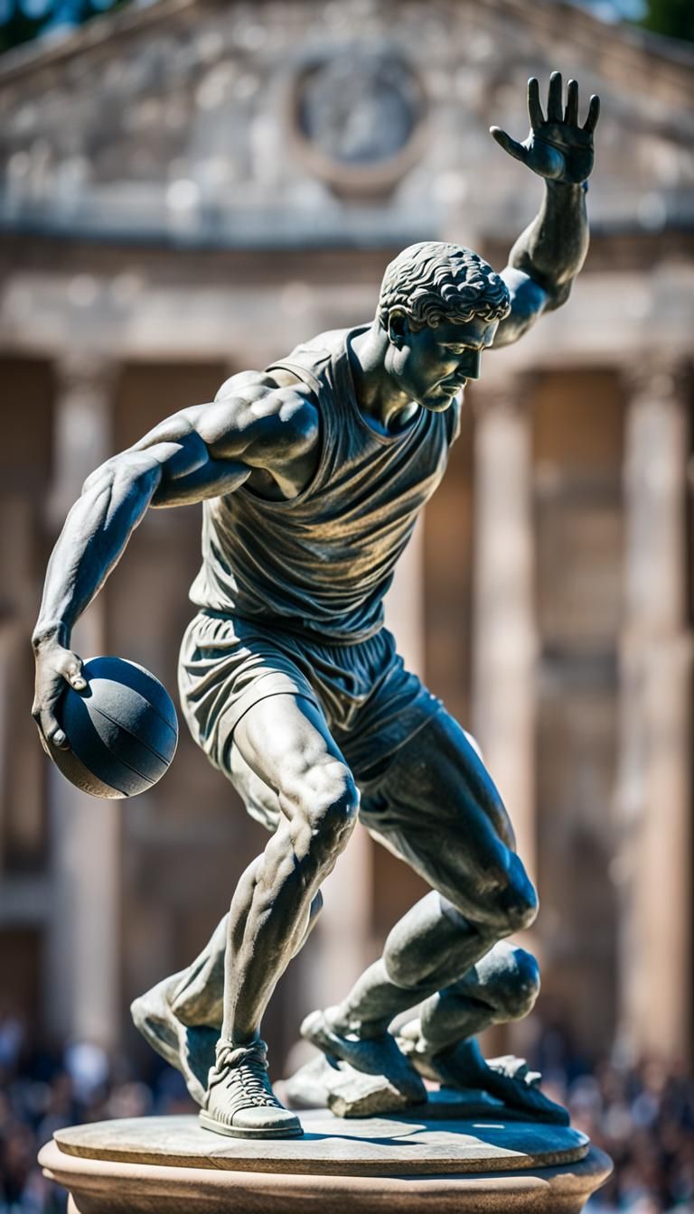 Discus thrower in Greco-Roman statue,  atmosphere historical...