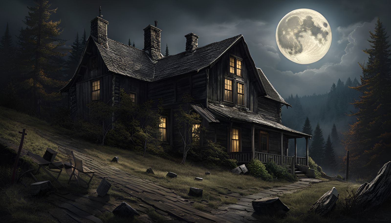 The Abandoned Mountain Cottage at Full Moon  by @candyland