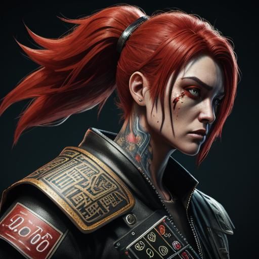 Samurai Cyborg Girl in Casino: Hyperrealistic 3D Render