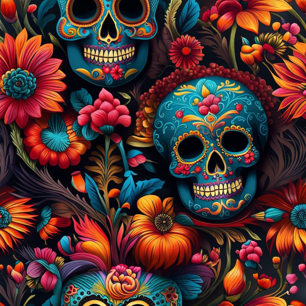 Día de los Muertos, design vibrant ofrendas, intricate detai...
