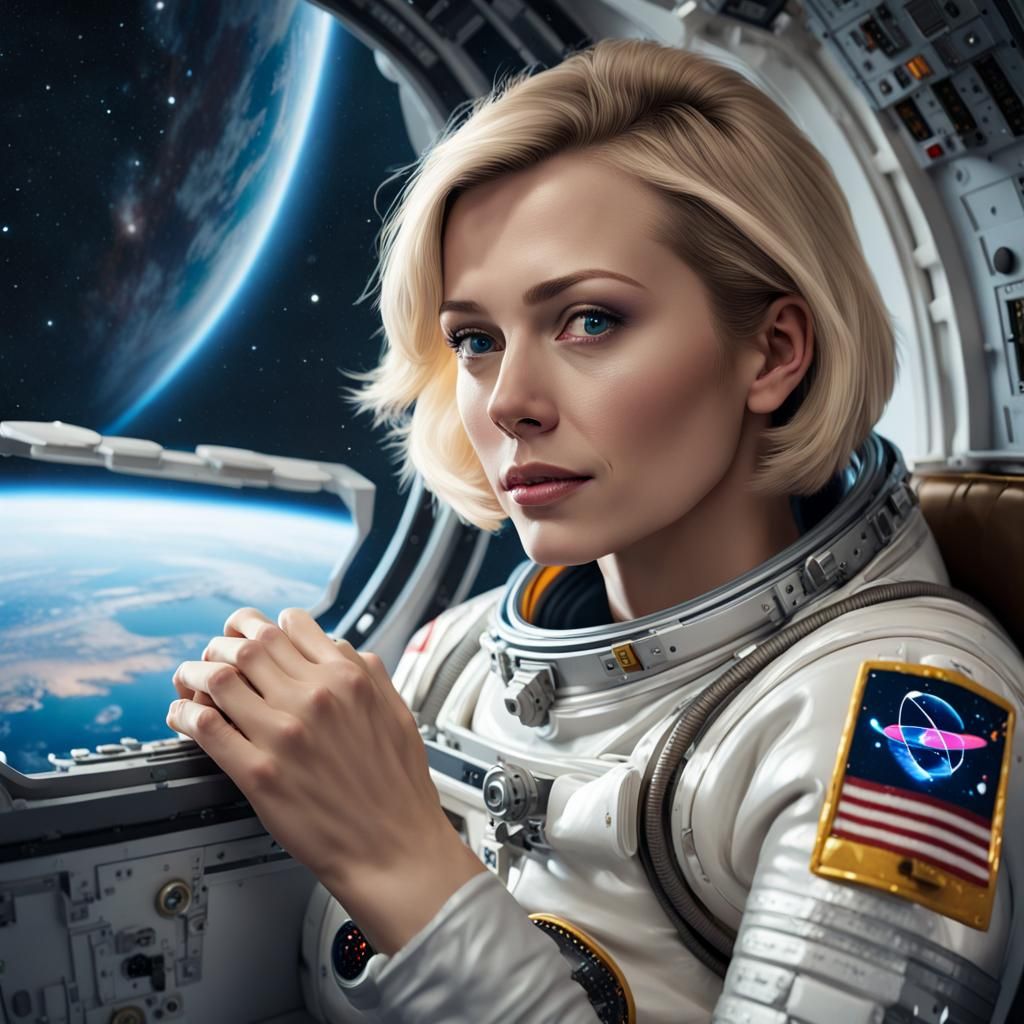 A Lady Astronaut in Spaceship Monitoring the Planet Earth - AI ...