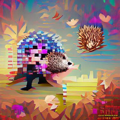 Hedgehog maximalist pixel art photoillustration