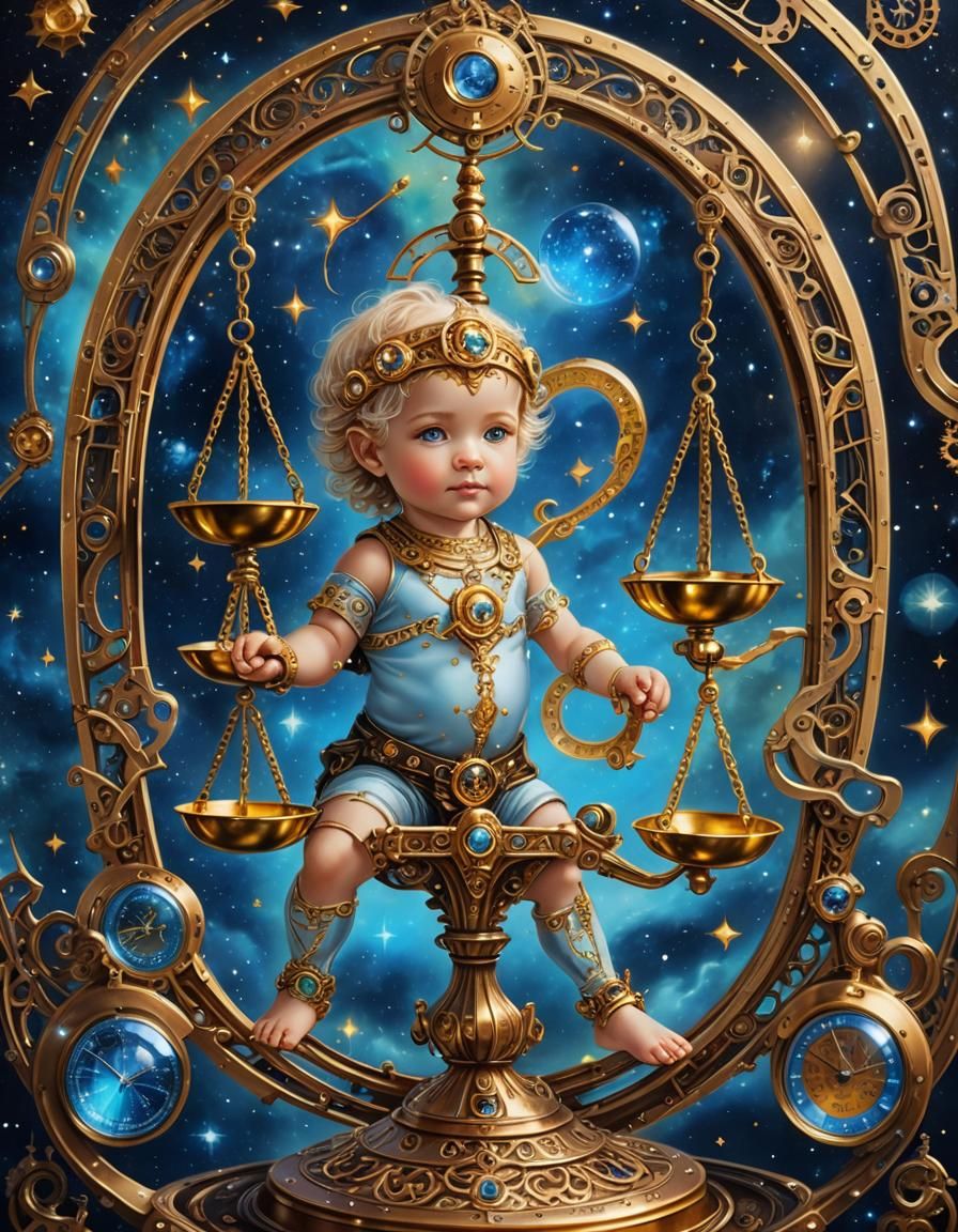 Airbrush painting cute realistic baby Zodiac Libra (Balance ...