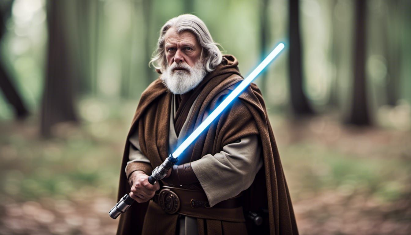 Grizzled Jedi General with a lightsaber, Professional photog...