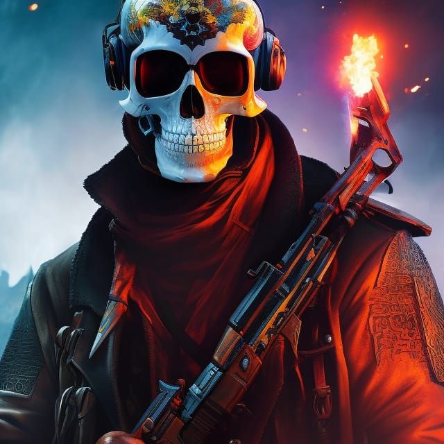 Expressively detailed Portrait of a gangsta pirate  skull, b...