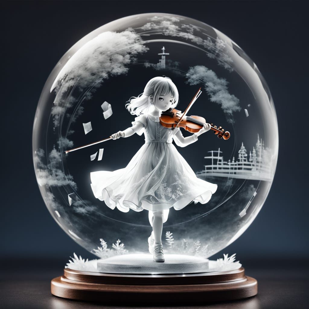 Anime Girl Violinist Encased in Glass Globe