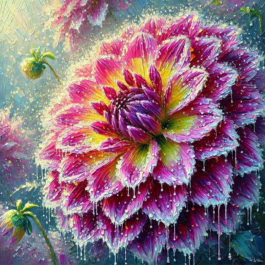 Pink and Yellow impasto Dahlia