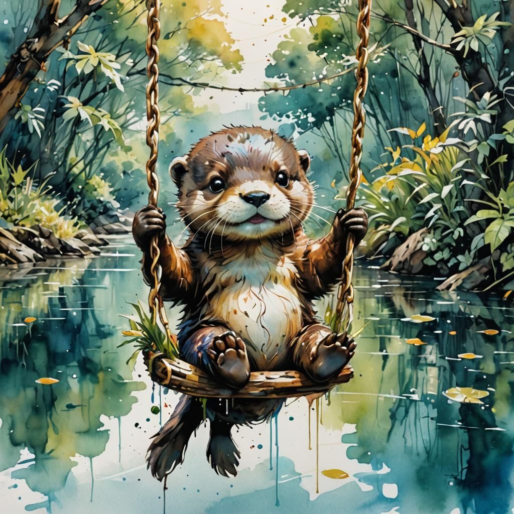 Baby otter swings  by @Raphaelle