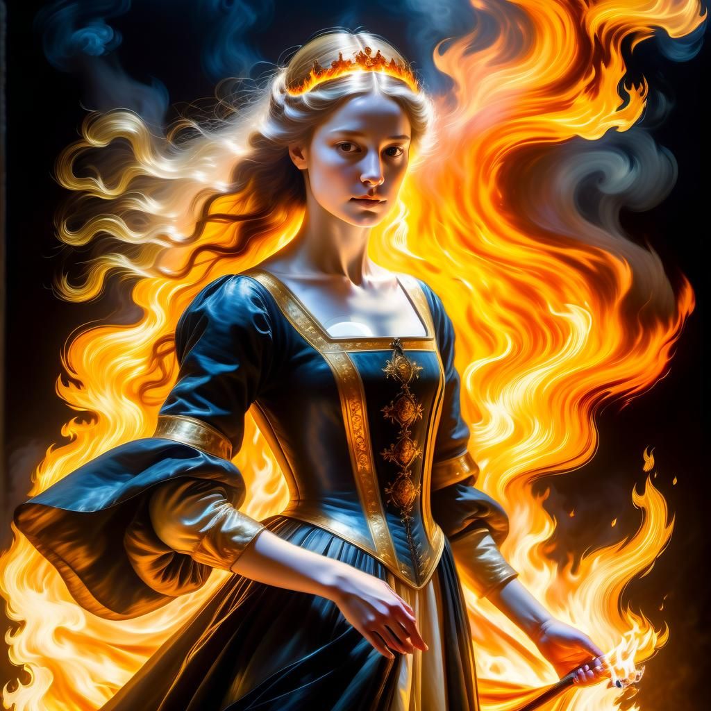Principessa bellissima circondata dal fuoco.Rafael Santi