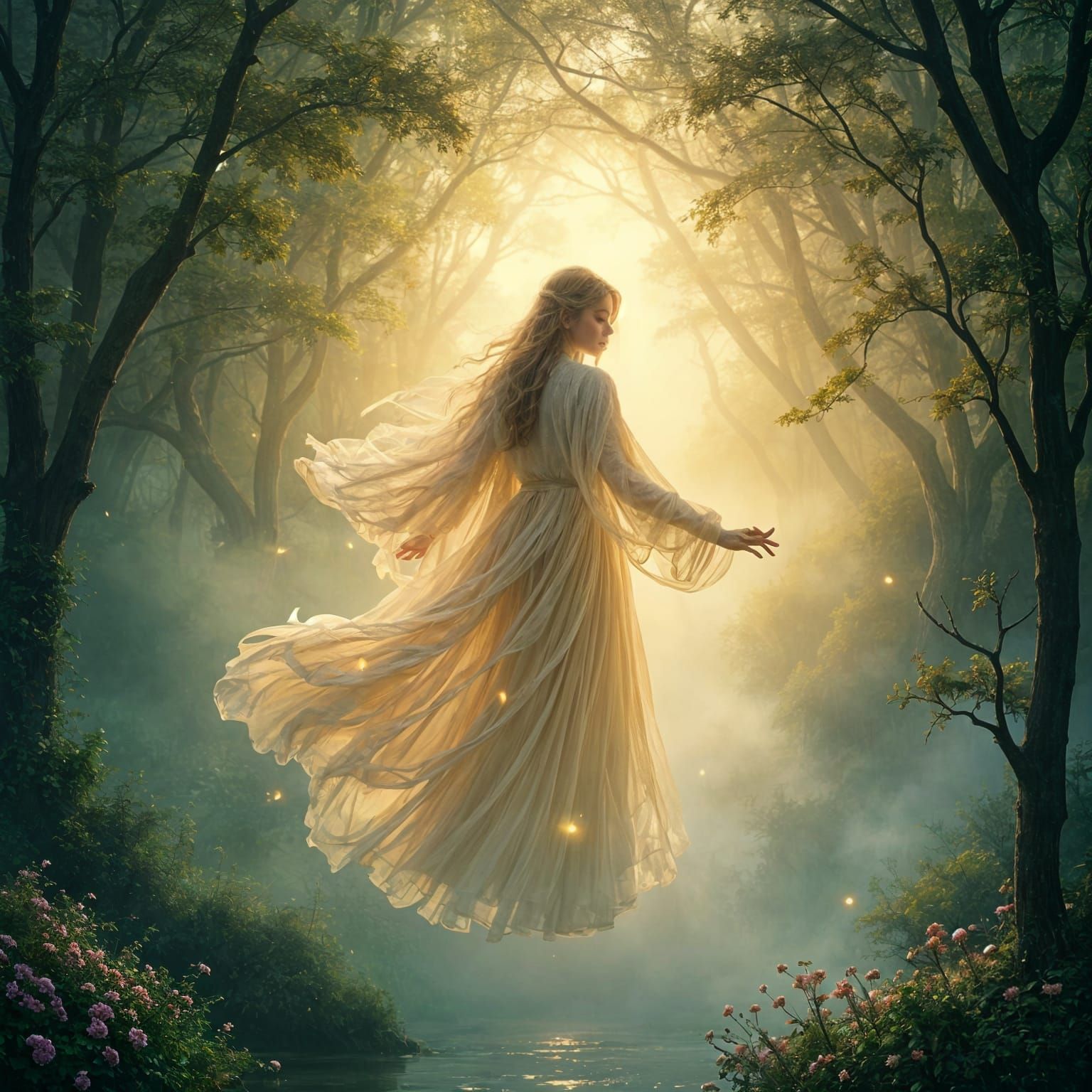 Ethereal Fantasy Campsite Under Starry Night Sky