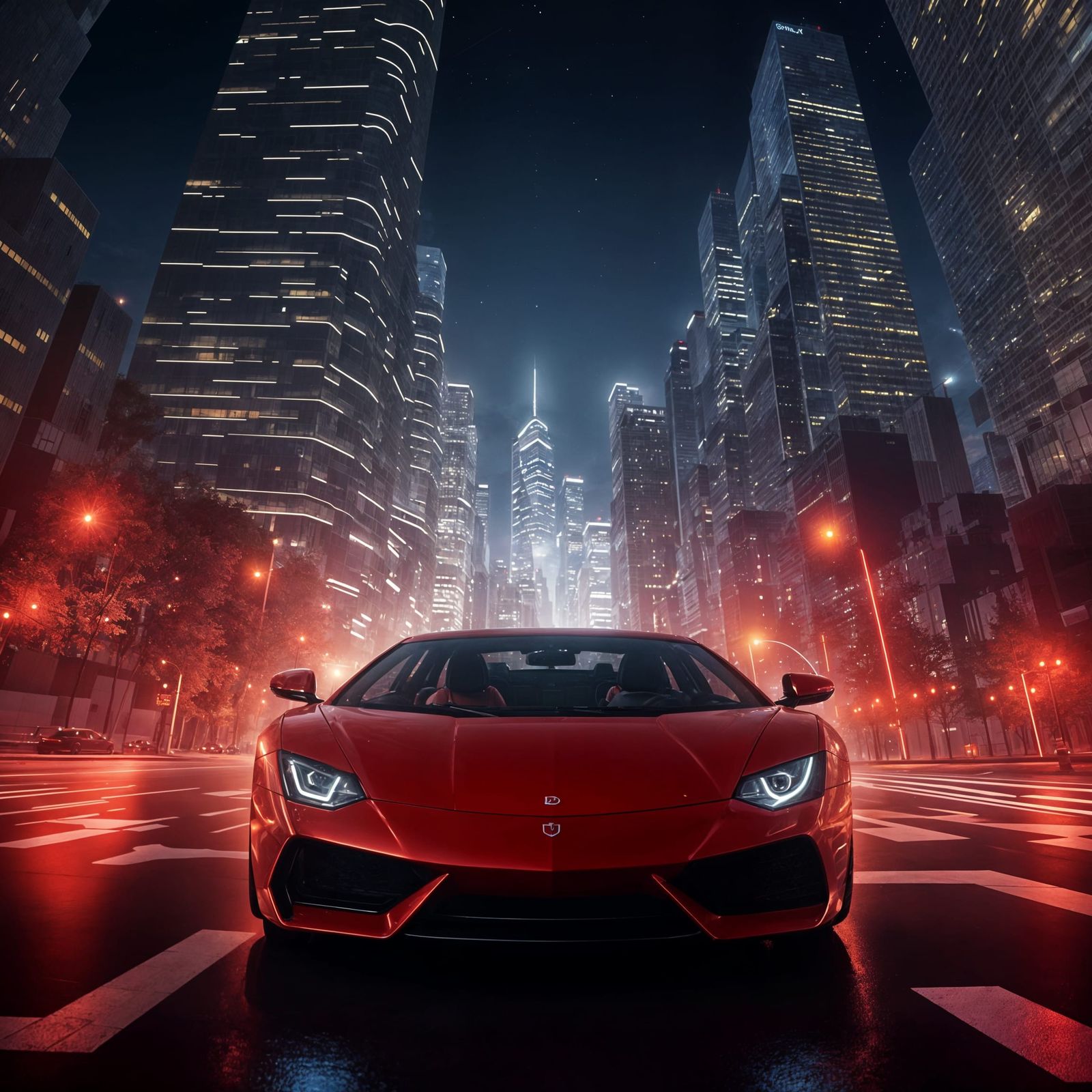 Violin Fused With Night Cityscape