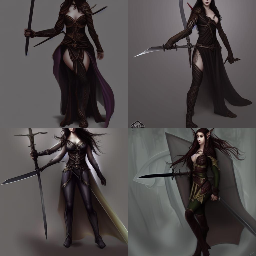 beautiful elven woman dangerously-dressed sword-wielding dar...