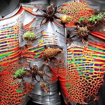 Armor made of colorful insects and arachnids