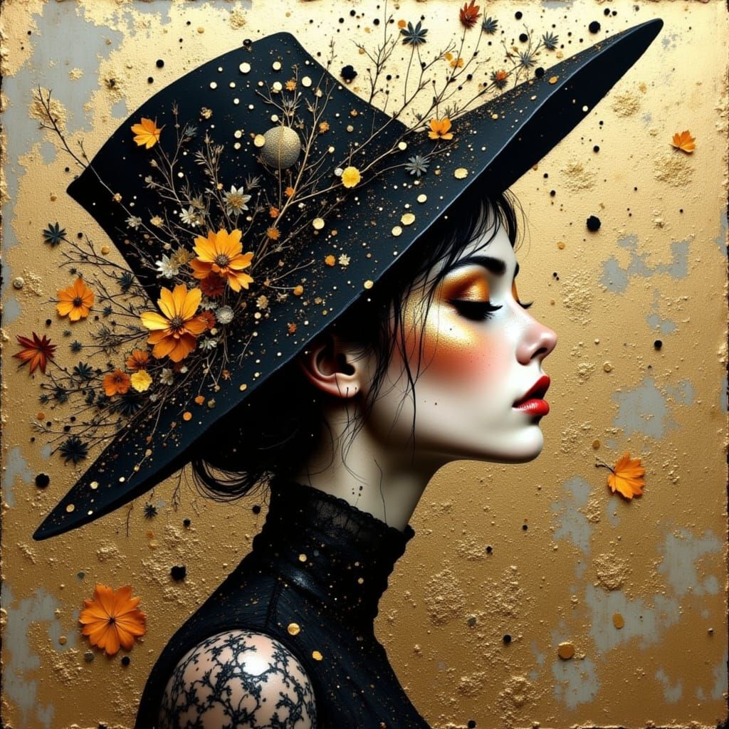 Glamorous Witch in Golden Elegance