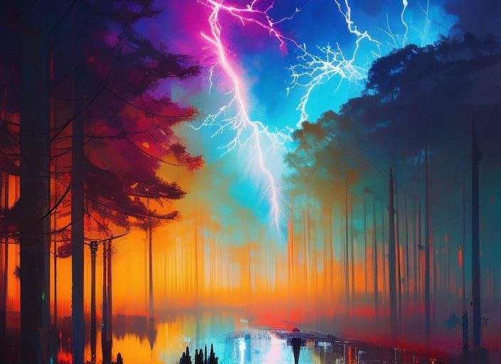 neon lightning AI Generated Artwork NightCafe Creator